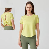 Women's Short Sleeve Yoga Top with Knot Back