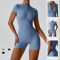 Zipper Short Sleeve Yoga Jumpsuit