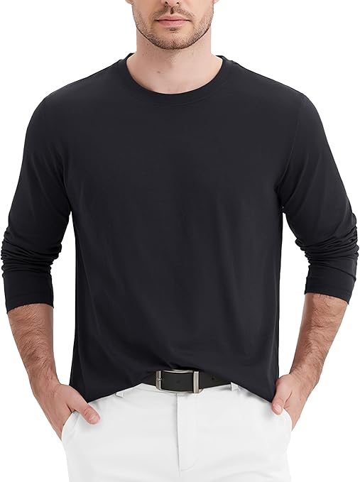 Men's Long Sleeve Shirts Cotton Crew Neck