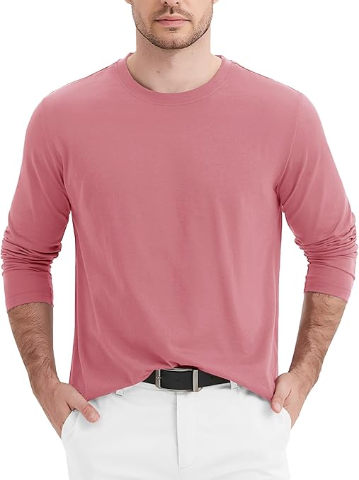 Men's Long Sleeve Shirts Cotton Crew Neck