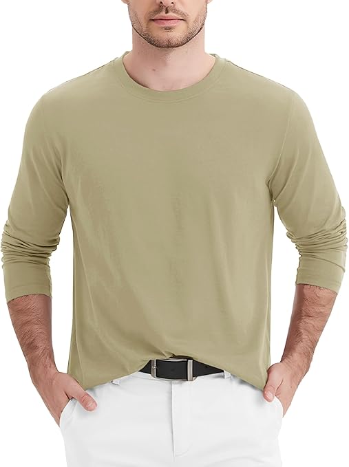 Men's Long Sleeve Shirts Cotton Crew Neck